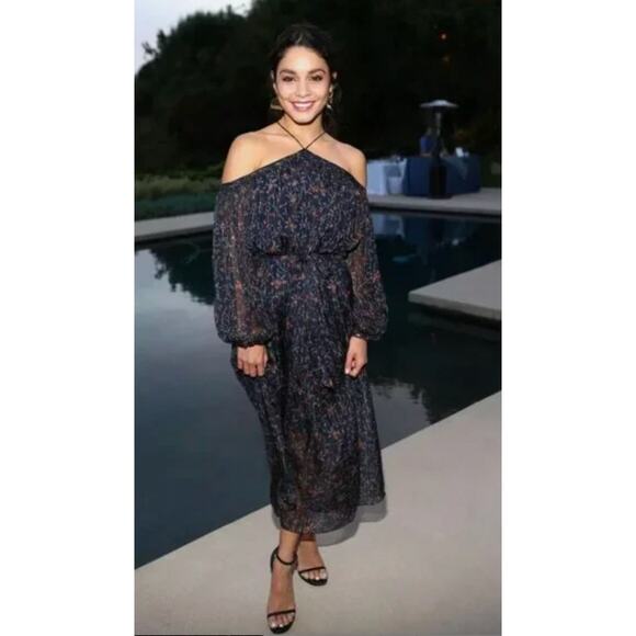 Zimmermann 3 Havoc Suspend SILK Maxi Dress Metallic Threads Off Shoulder Navy L - Picture 5 of 14